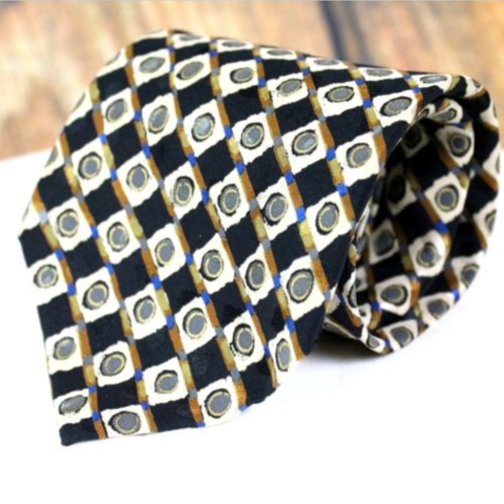 BRIONI Men's 100% Silk Neck Tie Geometric Black